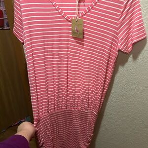 Joules Coral Striped V-Neck Dress